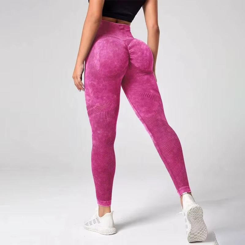 Yoga Basic Tie Dye Tummy Control Sports Leggings